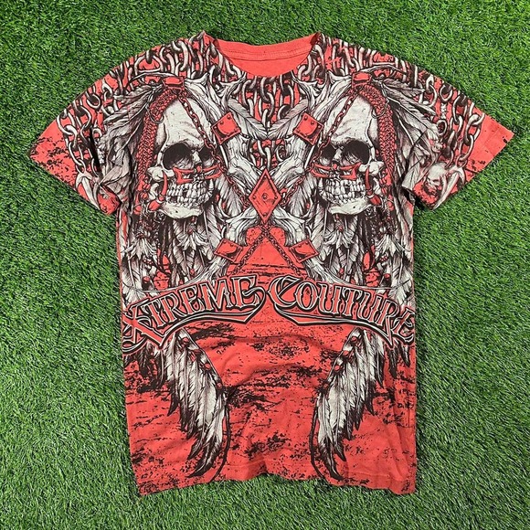 Y2K AOP Xtreme Couture Emo Goth T-Shirt - Picture 1 of 4